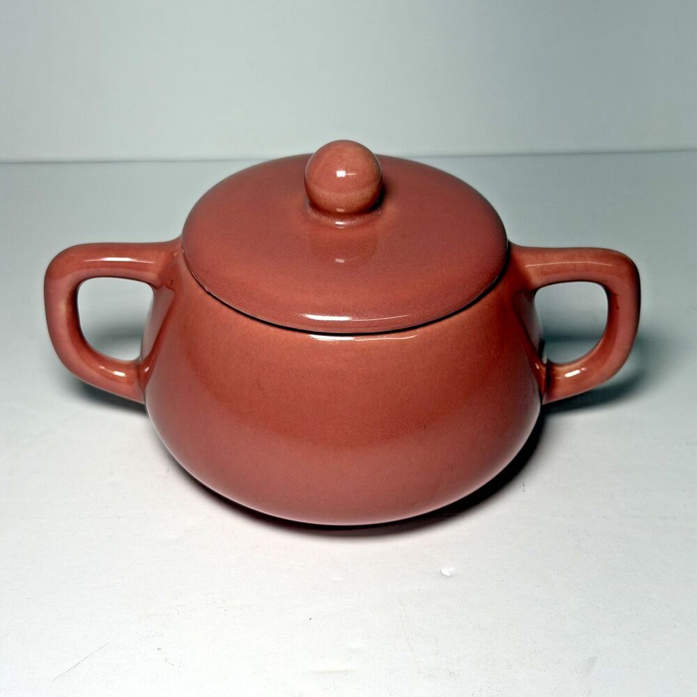 Vintage Bauer Pottery Brusche Al Fresco Sugar Bowl/Lid In Light Pink Unique HTF
